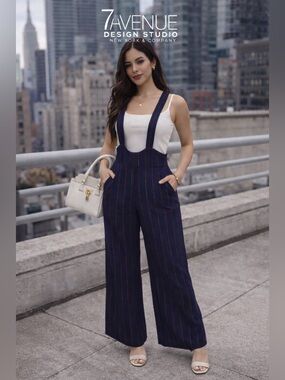 7th Avenue Design Studio Pinstripe Suspender Jumpsuit Size 4